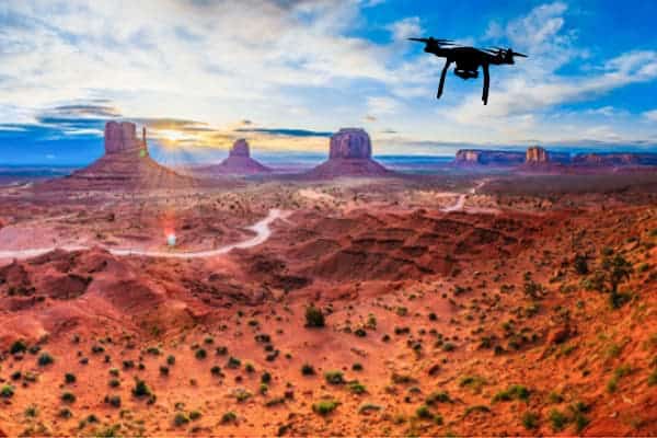 flying drone in grand canyon